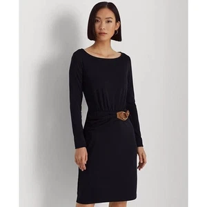 Ralph Lauren Women's Buckle-Trim Stretch Jersey Dress, Navy Blue Size 8 - Picture 1 of 4