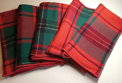 Set 5 Red/Green Tartan Plaid 18" Square Fabric NAPKINS Christmas Holiday Woven - Image 1 of 4