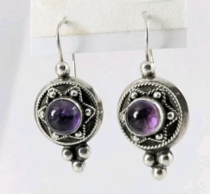 Sterling Silber 925 Handarbeit Amethyst 1,5" Ohrhänger Haken Bali Ohrringe - Bild 1 von 10