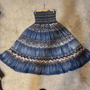 Maxi gonna boho denim patchwork donna S/M pizzo fumè a strati festa contadina - Foto 1 di 9