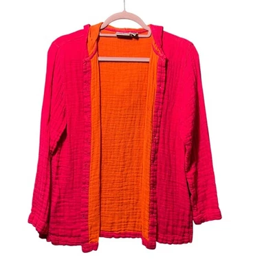 Cárdigan Chico's 1 Gasa Arrugada Mediana Rosa Naranja Lino Algodón Botón Frontal Foto 1 de 4