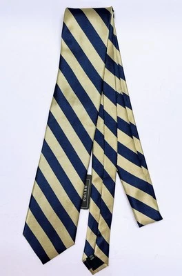 Corbata Bruno Piattelli 100 % seda hecha a mano azul dorado a rayas nueva con etiquetas Foto 1 de 4