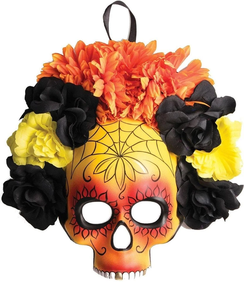 Day Of The Dead Costume Mask With Teeth Yellow/Orange Adult - Image 1 of 1