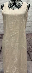 Vestido sin mangas vintage años 90 Liz & Jane rosa 100 % lino bordado a lunares M - Imagen 1 de 15