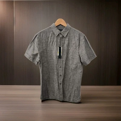 Perry Ellis Luxe Linen Short Sleeve Button-Up Shirt Men's Medium Slate $75  - Image 1 of 4