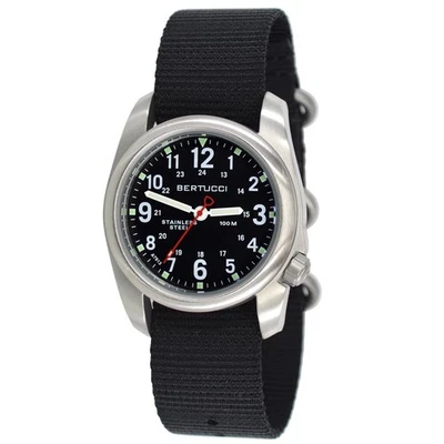 Reloj de campo de acero inoxidable BERTUCCI® - A-2S Field™ esfera negra - nailon negro Foto 1 de 4
