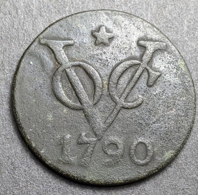 Moeda antiga 1790 VOC 2 duitos da Companhia Holandesa das Índias Orientais com cerca de 25 mm de diâmetro - Imagem 1 de 2
