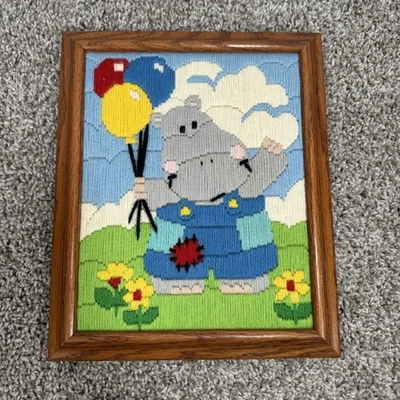 Harry Hippo Stitch Kit Embroidery Needlepoint Framed Cute Creative Circle #1418 - Image 1 of 4
