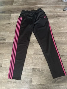Adidas Girls Size 16 XL Black Athletic Pants – Pink Stripes EUC - Picture 1 of 4