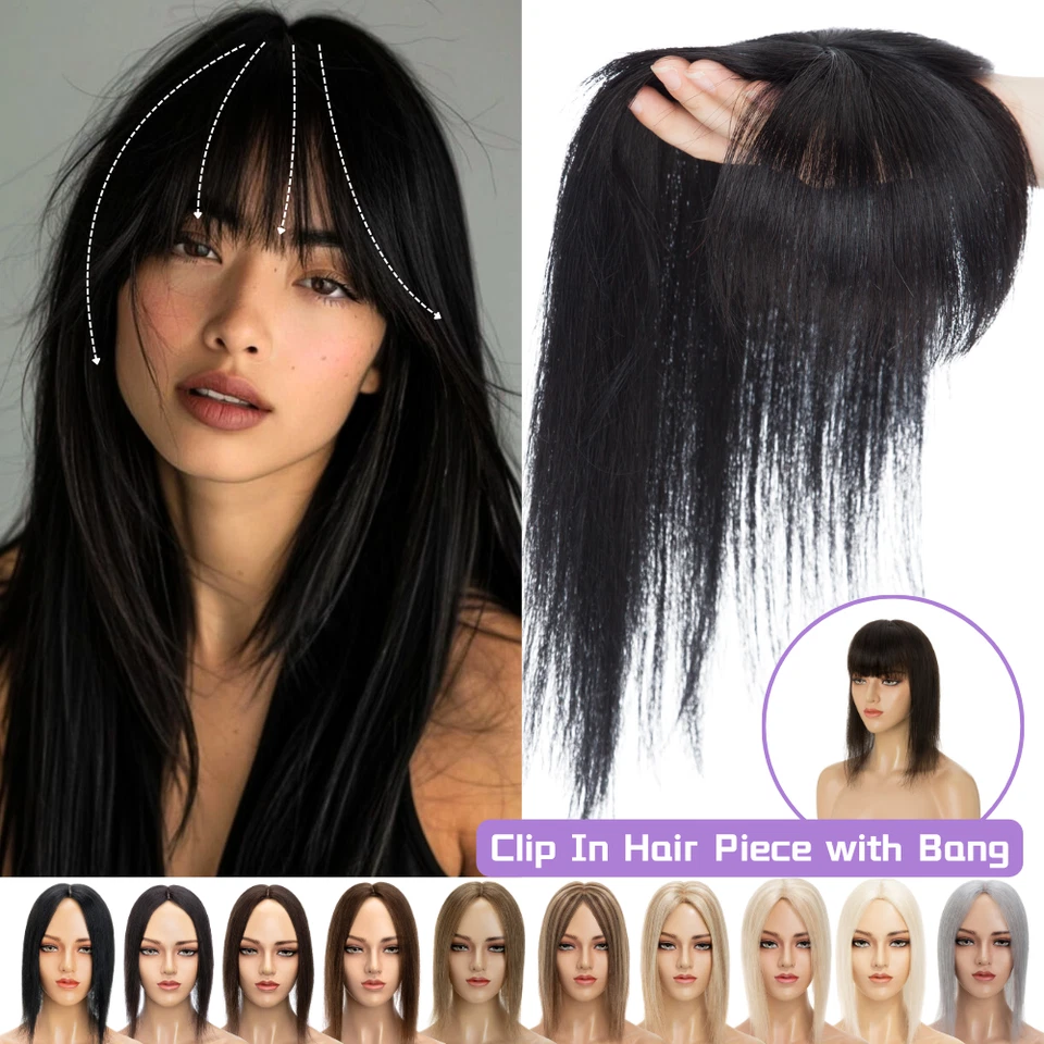 Silk Base Clip in Top REAL Human Hair Topper Toupee Piece Women Hairpiece 18inch - Image 1 of 4