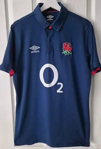 Umbro England Rugby Union 2020 Mens Blue Away Polo Shirt Embroidered Large VGC - Picture 1 of 14