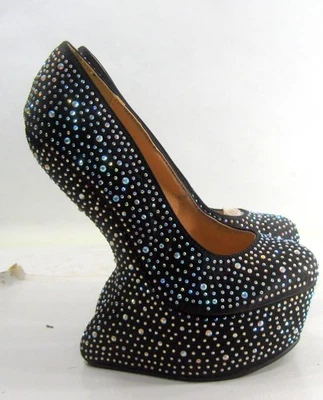 Black/STONE 6"High Wedges Heel less 2"Platform  Round toe Shoes Women Size 6 - Image 1 of 4