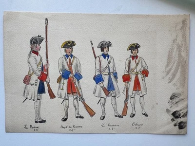 Antique 19th C French Gouache Painting on Paper Napoleonic Military Uniform 7x10 - Image 1 of 4