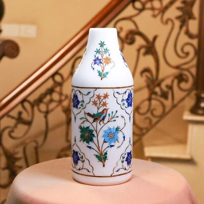 8 Zoll weiße Marmor Blumen Intarsien Vase Türkis Blumen Intarsien Topf - Bild 1 von 4