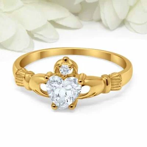 1.1ct Simulated Diamond Engagement Ring Claddagh Irish Yellow Gold Plated - Picture 1 of 4