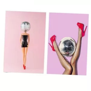 2pcs Framed Funny Disco Ball Bathroom Canvas 16x24inch (40x60cm) Girl Wall Art - Picture 1 of 7