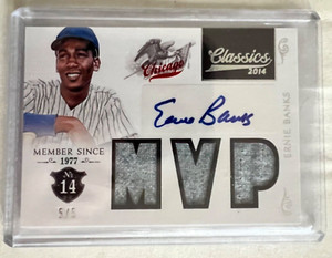 2014 PANINI CLASSICS ERNIE BANKS CUBS HOF AUTO TRIPLE GAME USED RELIC #ED 5/5