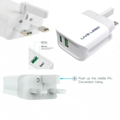 UK plug WALL Charger For Samsung Huawei iPhone 7 8 Xs XR 11 12 13 14 Pro Max + - Image 1 of 3