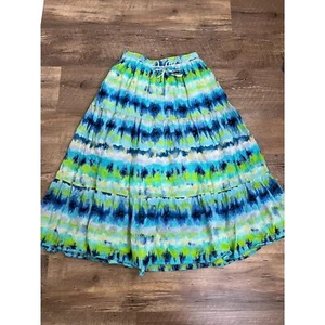 Jane Ashley Tiered Maxi Pull On Skirt Multi-Color Blue Green Women's PM Boho - Picture 1 of 9