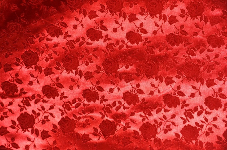 TELA JACQUARD FLORAL BROCADO ROJO SATINADO BODA POR YARDA DECORACIÓN DEL HOGAR Foto 1 de 1