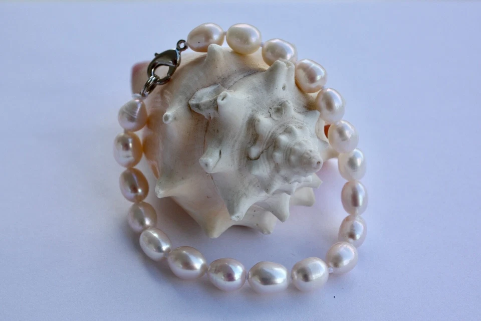 B24B Oval Süßwasser Perlen Schmuck Perlenarmband Armschmuck Armband Collier jhg - Bild 1 von 1