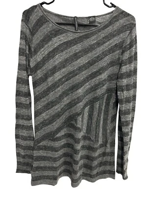 Suéter túnica manga larga a rayas diagonales gris Isda & Co para mujer talla mediana Foto 1 de 4