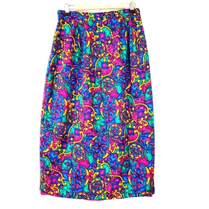 VTG 80s Weathervane Very Colorful Print Silky Long Skirt vtg Size 16 Made in USA - Picture 1 of 10