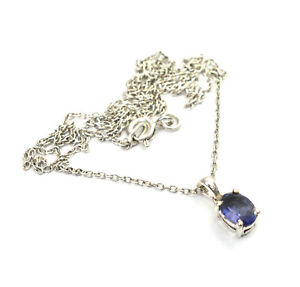 925 SOLID STERLING SILVER BLUE IOLITE CHAIN PENDANT -18.5 INCH R189