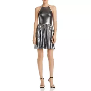 NEW AQUA Bloomindale's Silver Metallic Mini Dress Size Medium Party Cocktail - Picture 1 of 9