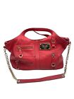 Guia's Pebbled Red Leather Purse Handbag Shoulder Bag Gold Hardware Chain Detail