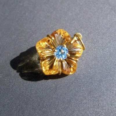 Pingente de noivado de ouro maciço 14K pedra citrina topázio azul desgaste para festa - Imagem 1 de 4