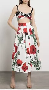 Dolce & Gabbana Rock Rot Mohn Baumwolle A-Linie Maxi Lang Popeline 44IT UK12 L - Bild 1 von 5