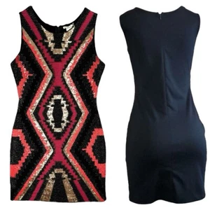 Esley Sequin Sheath Dress Size Medium Sleeveless Boho Tribal Mod Art Deco Party - Picture 1 of 14