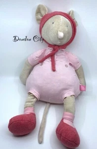 🌟53cm Doudou Peluche Souris Lila Patachon rose rayé moulin roty Salopette - Photo 1/4