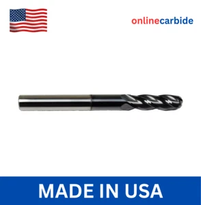 1/2" 4 FLUTE LONG BALL NOSE CARBIDE END MILL (2" LOC x 4" OAL) - TiALN COATED - Picture 1 of 3