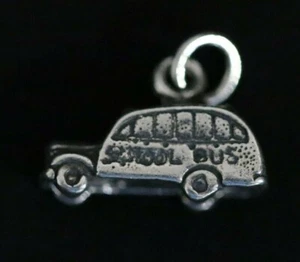 Vintage Sterling Silver 0.6" School Bus Charm Solid 925 Silver 2.2g - Picture 1 of 8
