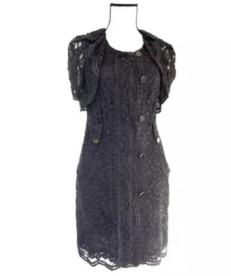 Vestido Vaina Anthropologie Leifsdottir Manga Gorra Negro Encaje Forrado Cremallera Talla 2 Foto 1 de 4