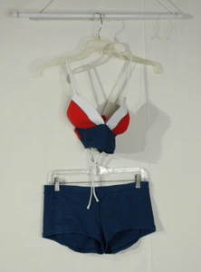 O'Rageous Bikini Top Size M Boardshorts Size L Swimsuit Navy Red White - Picture 1 of 14