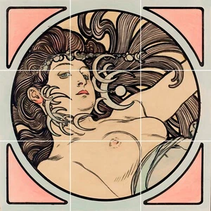 Fliese Wandbild/Mosaik Keramik Panel von Alphonse Mucha Akt Frau - Mucha Wanddruck - Bild 1 von 5