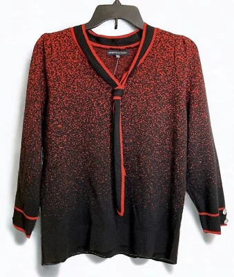 NUEVA Camisa Mujer Grande Adrienne Vittadini Roja Negra Corbata Frontal Brillo Metálico Foto 1 de 4