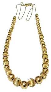 14K Yellow Gold Textured Polished & Brushed Graduated Ball Bead Necklace 24.5" - Picture 1 of 4