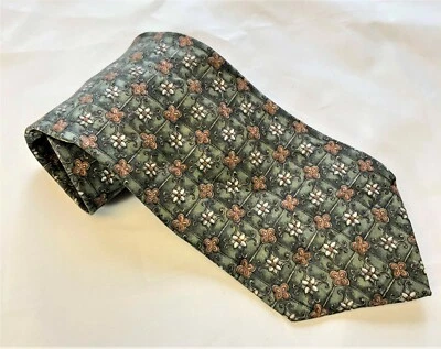 Stafford Designer Neck Tie 100% Silk 57-1/2" x 4" Green and white floral #1039 - Image 1 of 4