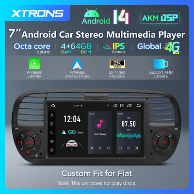 CarPlay Android 14 8Core 4+64GB FCar Stereo Radio GPS Navi or Fiat 500 2007-2015 - Image 1 of 4