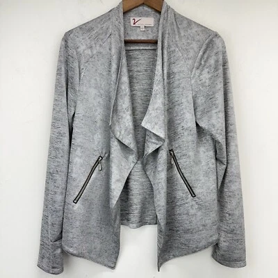 Chaqueta Suéter Vanessa Williams Talla Grande Para Mujer Plateada Metálica Frente Abierto Foto 1 de 4
