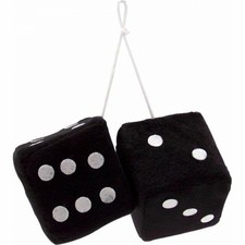3" Black Fuzzy Dice with White Dots - Pair VPADICEBKW vintage parts usa street