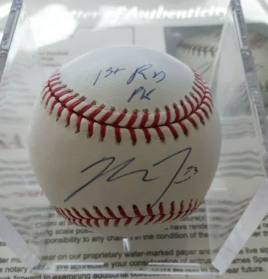 Mike Trout rookie Signed Baseball Inscribed 1st RD Pk Los Angeles Angels JSA COA - Image 1 of 4