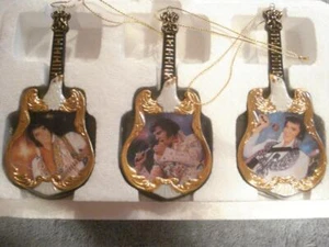 VINTAGE 2001 ELVIS PRESLEY SET OF 3 GUITAR ORNAMENTS (PREMIER ISSUE w/COA-A1277) - Picture 1 of 7