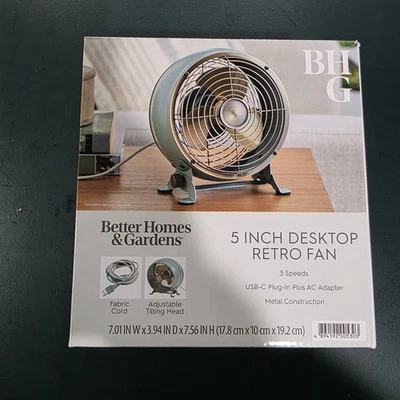 Better Homes & Gardens Retro 5" 3-Speed Metal Sage Tiltable New Drum Fan - Image 1 of 4