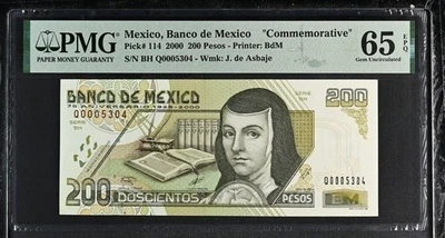 Mexico, Banco de Mexico P#114 2000 200 Pesos PMG Gem UNC 65 EPQ - Image 1 of 2