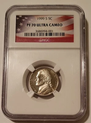 1999 S Jefferson Nickel Proof PF70 UC NGC Flag Label - Image 1 of 2